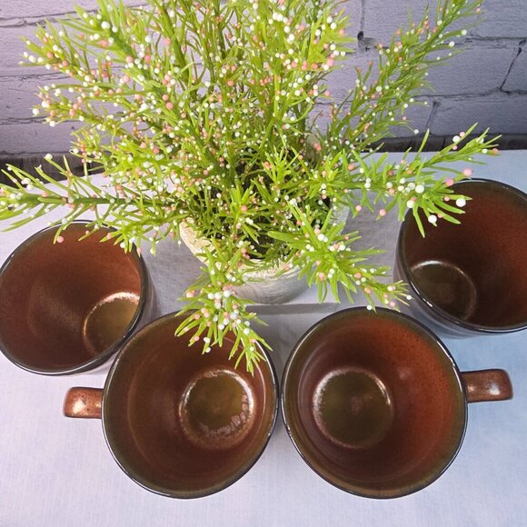 SANGO CYPRUS SIENNA MUG SET Of 4  16 OZ RUSTIC BRONZE GLAZE WITH BEADED EDGE - Picture 14 of 14